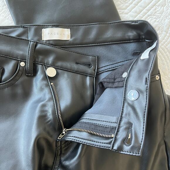 PacSun Stretch Dad Asymmetrical Waist Jeans Faux Leather Black 24 NWT - Picture 11 of 12